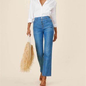 Reformation Cynthia Button Fly High Rise Straight Leg Blue Jeans